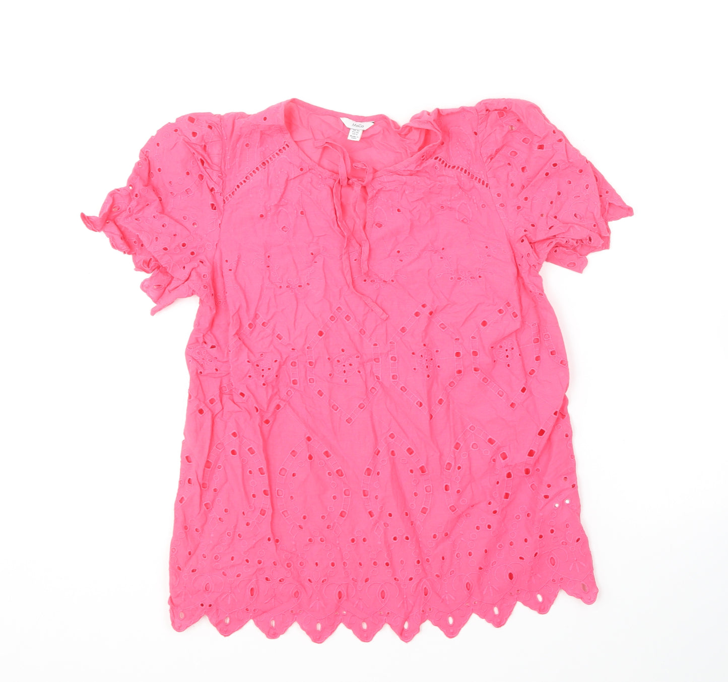 M&Co Womens Pink Cotton Basic Blouse Size 10 Round Neck