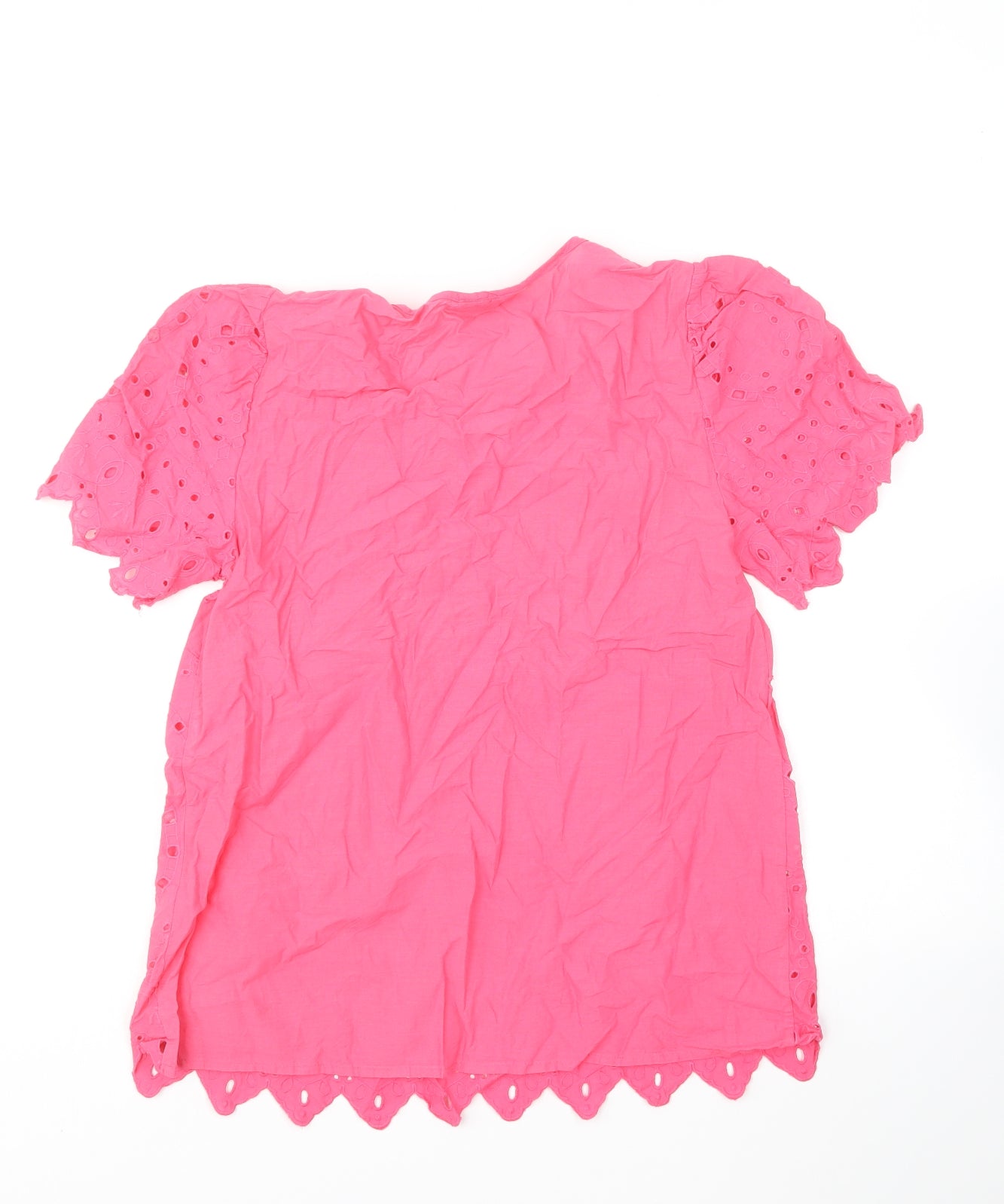 M&Co Womens Pink Cotton Basic Blouse Size 10 Round Neck