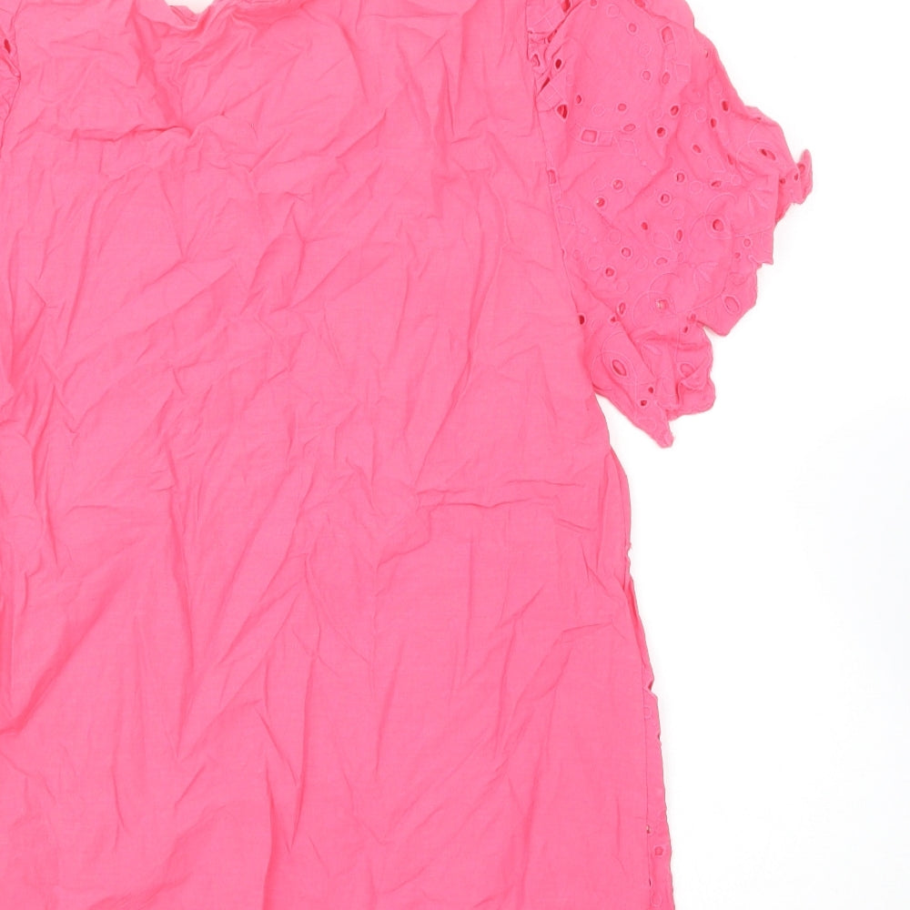 M&Co Womens Pink Cotton Basic Blouse Size 10 Round Neck