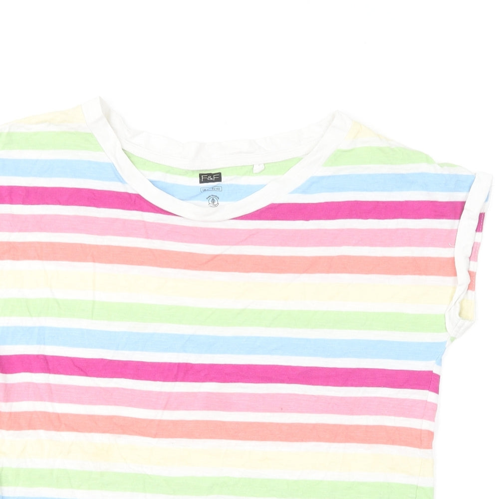 F&F Womens Multicoloured Striped Cotton Basic T-Shirt Size 12 Round Neck