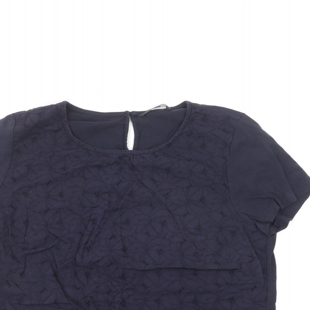 George Womens Blue Cotton Basic T-Shirt Size 14 Round Neck