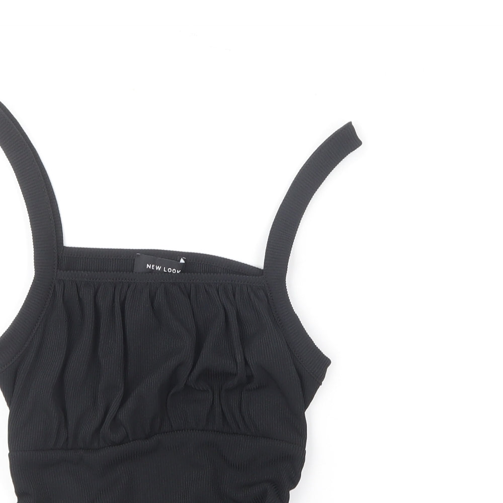 New Look Womens Black Polyester Cropped Tank Size 6 Square Neck - Ribbed, Side ties