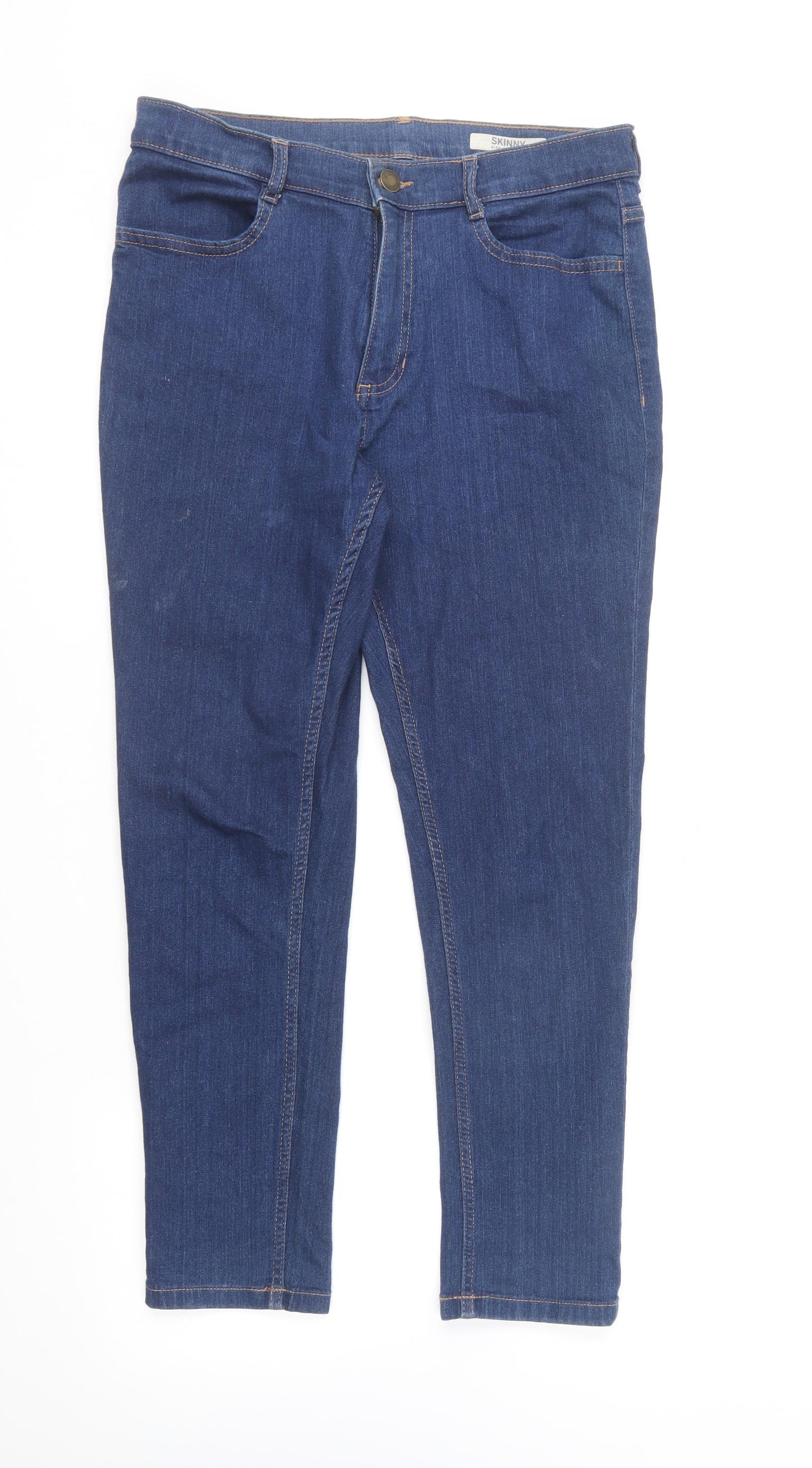 Marks and Spencer Womens Blue Cotton Skinny Jeans Size 12 L25 in Regular Button