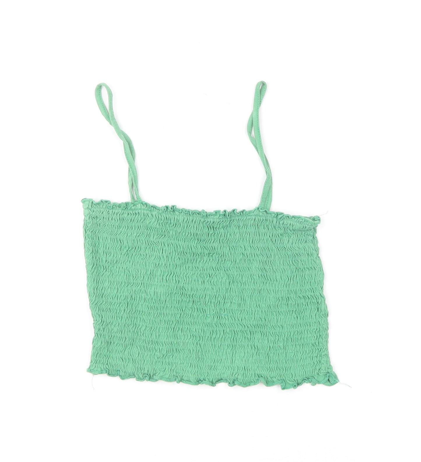 New Look Womens Green Cotton Cropped T-Shirt Size 10 Square Neck