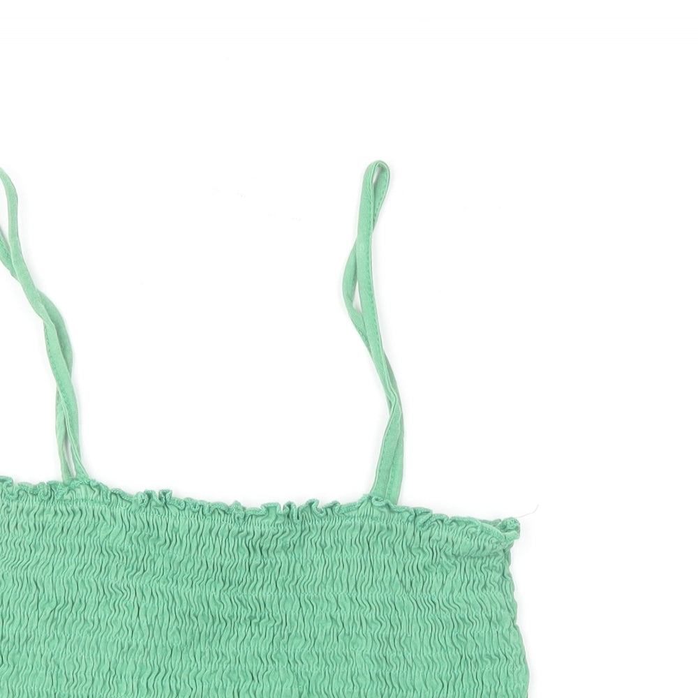 New Look Womens Green Cotton Cropped T-Shirt Size 10 Square Neck