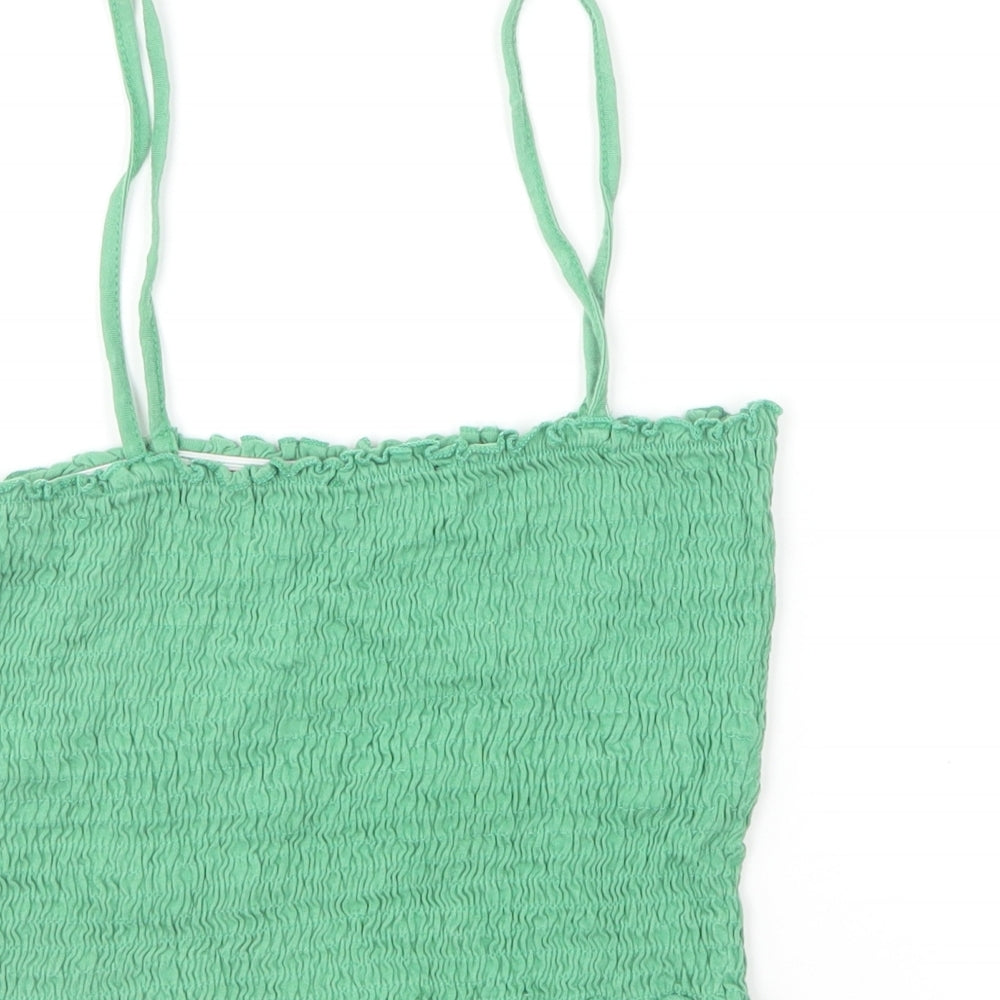 New Look Womens Green Cotton Cropped T-Shirt Size 10 Square Neck