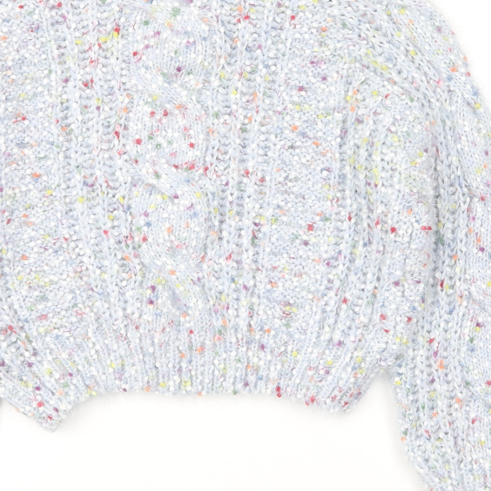 Pull&Bear Womens Blue Round Neck Polyester Pullover Jumper Size M