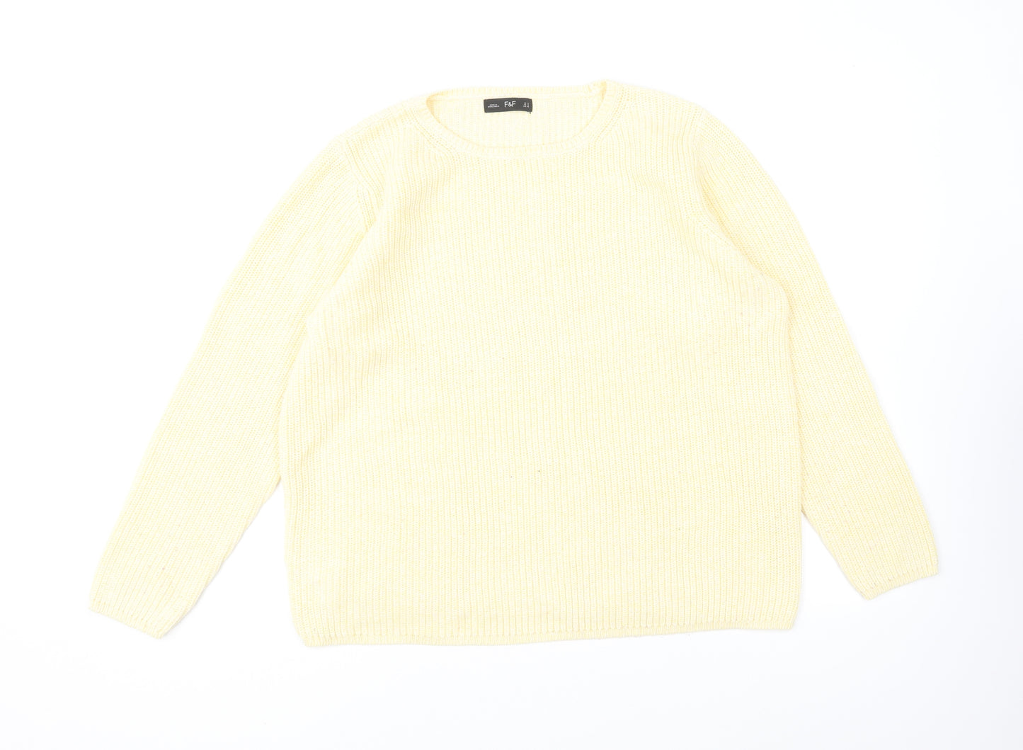 F&F Womens Yellow Round Neck Acrylic Pullover Jumper Size 16
