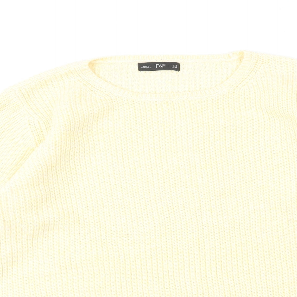 F&F Womens Yellow Round Neck Acrylic Pullover Jumper Size 16