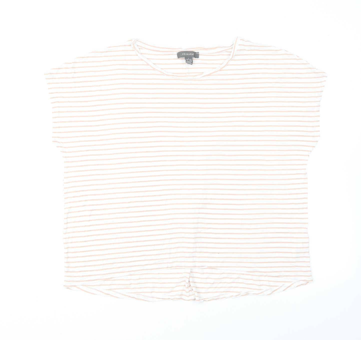 Primark Womens Brown Striped Viscose Basic T-Shirt Size L Round Neck