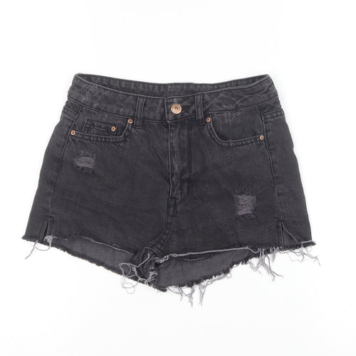 Divided by H&M Womens Black Cotton Hot Pants Shorts Size 4 L3 in Regular Button