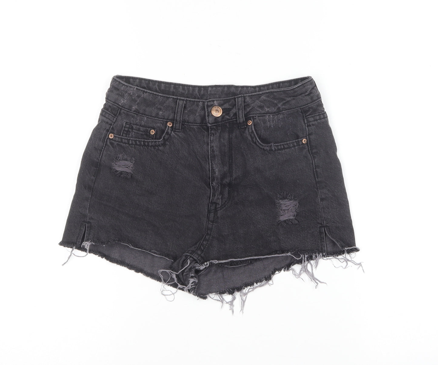 Divided by H&M Womens Black Cotton Hot Pants Shorts Size 4 L3 in Regular Button