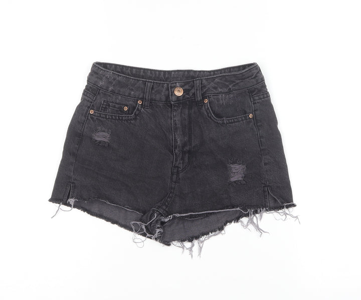 Divided by H&M Womens Black Cotton Hot Pants Shorts Size 4 L3 in Regular Button