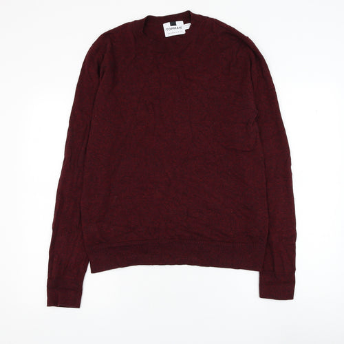 Topman Mens Red Round Neck Cotton Pullover Jumper Size M