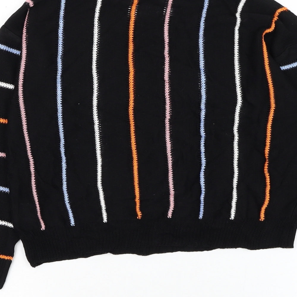 SheIn Girls Black Round Neck Striped Cotton Pullover Jumper Size 10 Years Pullover