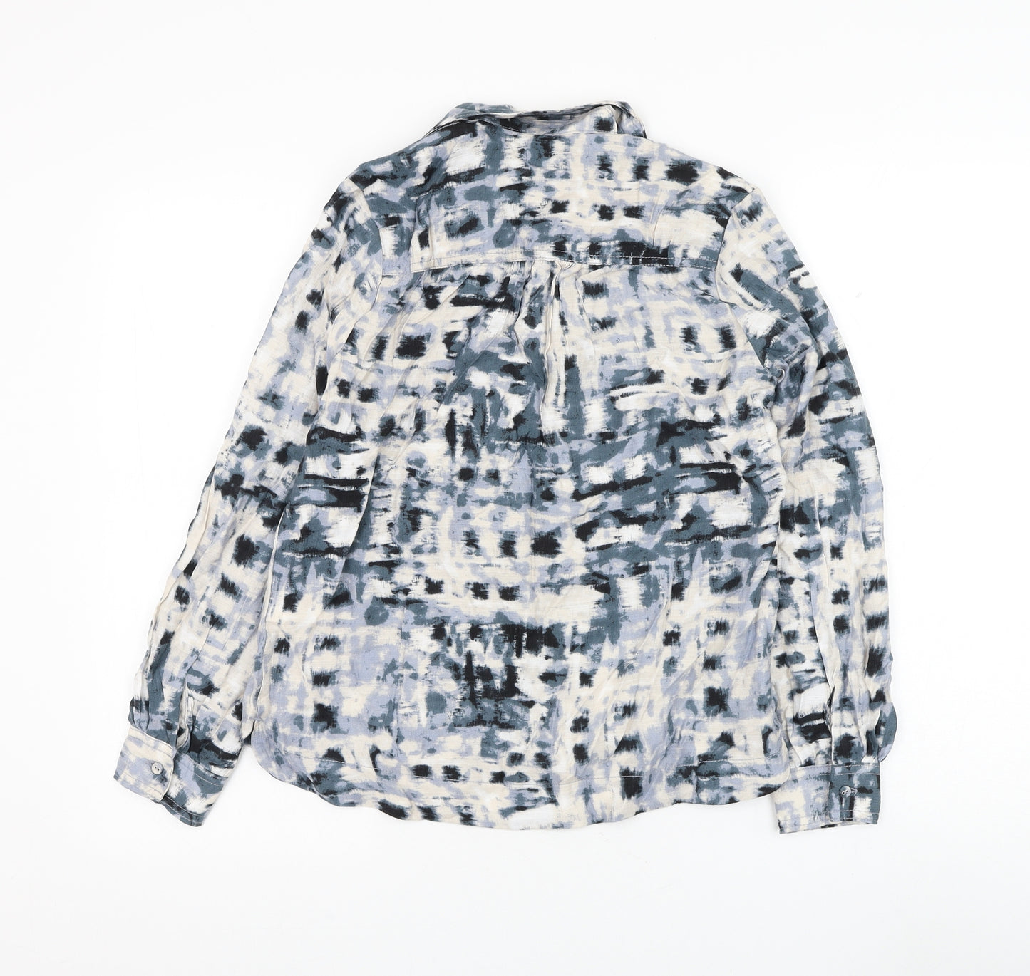 NEXT Womens Grey Geometric Viscose Basic Button-Up Size 6 Collared