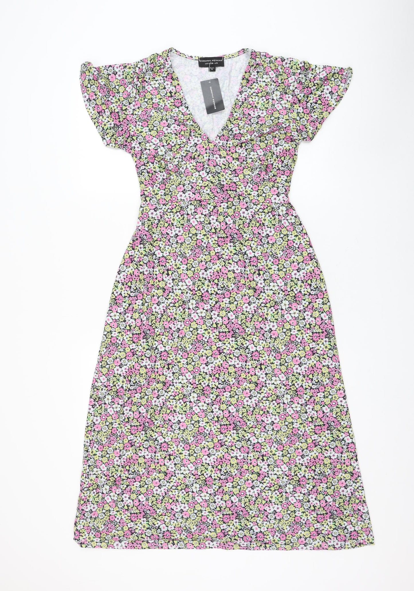 Dorothy Perkins Womens Black Floral Polyester A-Line Size 10 V-Neck Pullover