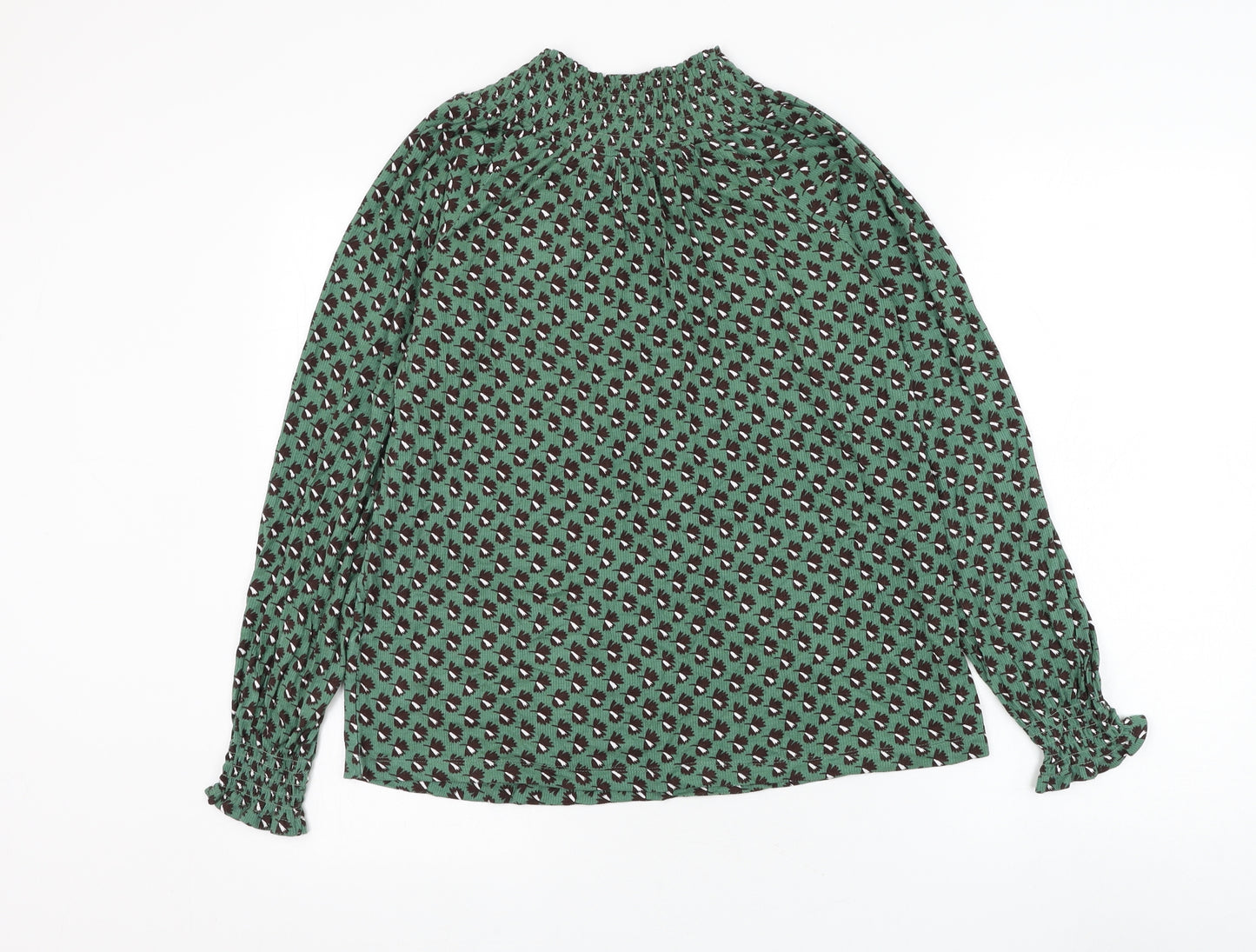 NEXT Womens Green Geometric Viscose Basic Blouse Size 6 Mock Neck