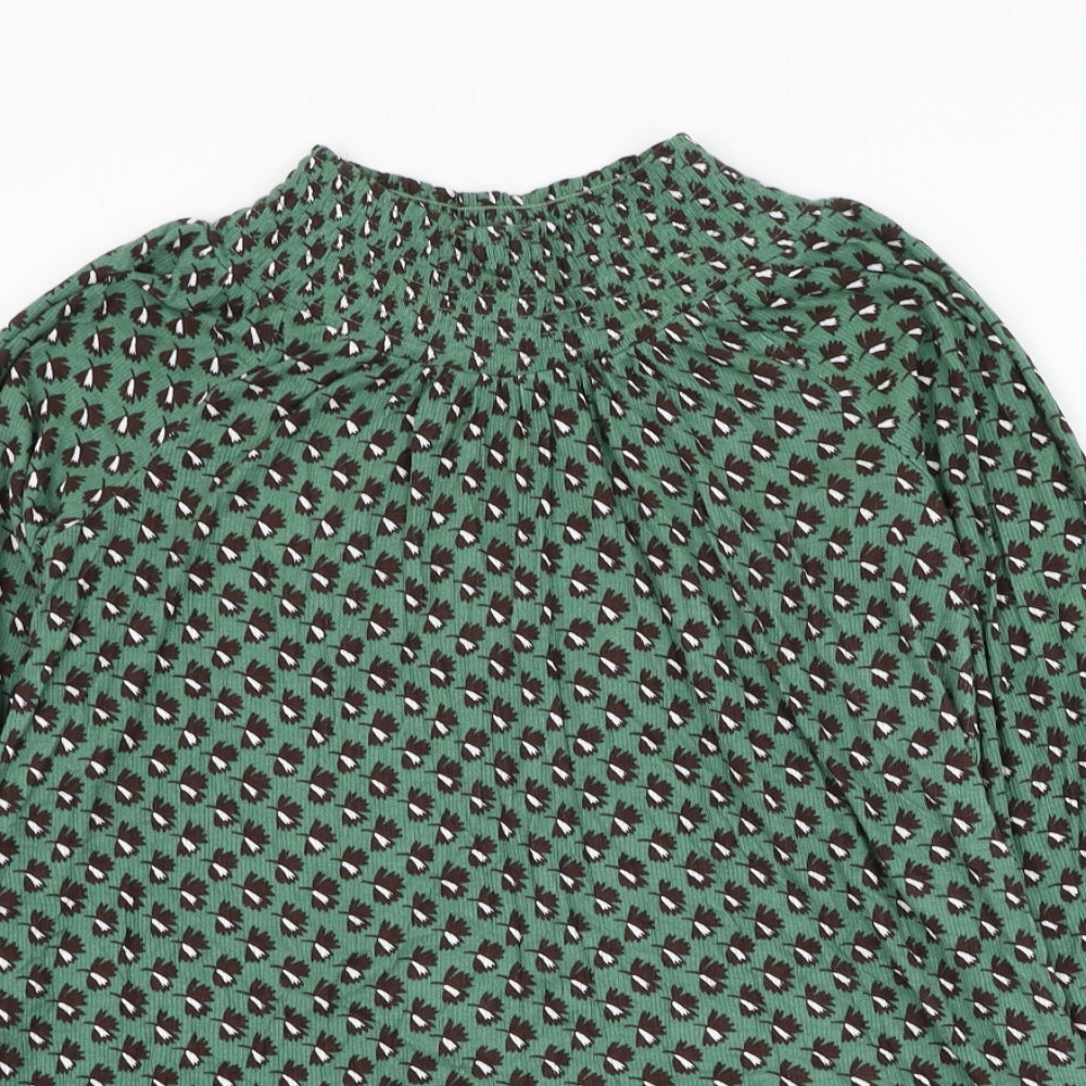 NEXT Womens Green Geometric Viscose Basic Blouse Size 6 Mock Neck