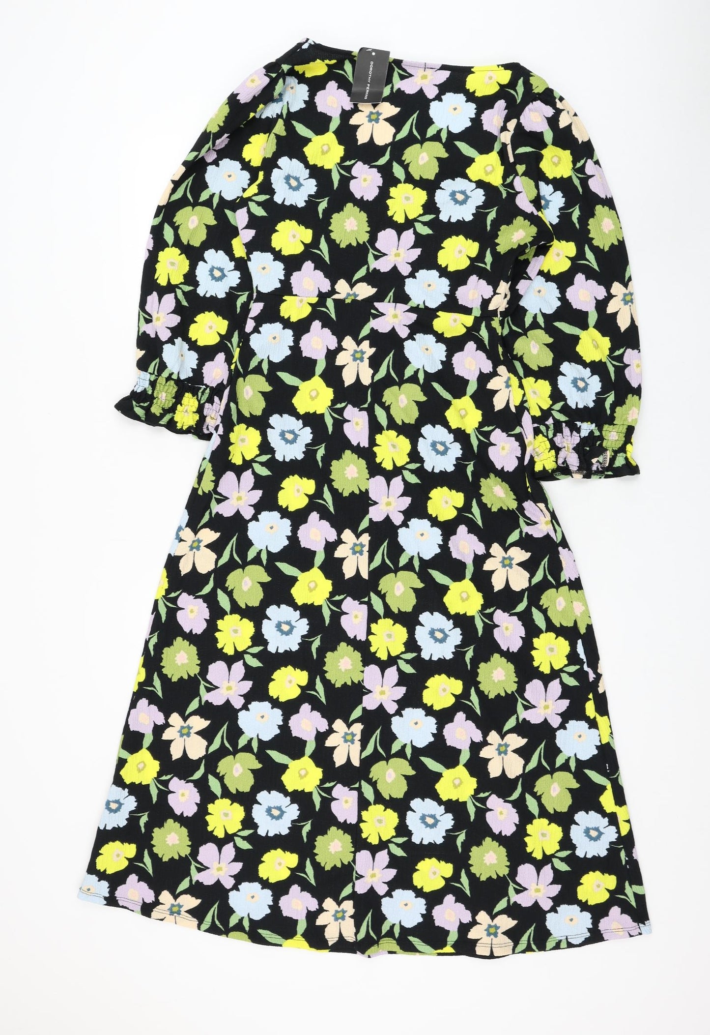 Dorothy Perkins Womens Black Floral Polyester A-Line Size 8 V-Neck Pullover