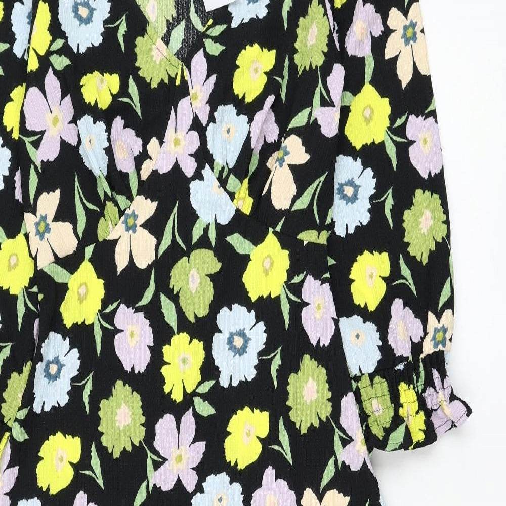 Dorothy Perkins Womens Black Floral Polyester A-Line Size 8 V-Neck Pullover