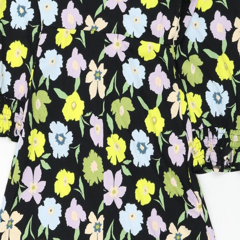 Dorothy Perkins Womens Black Floral Polyester A-Line Size 8 V-Neck Pullover