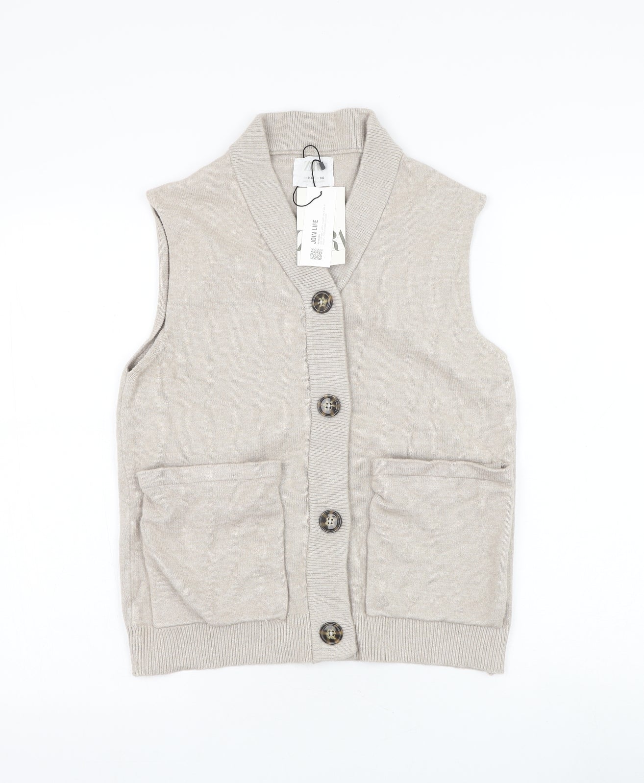 Zara Girls Beige V-Neck Viscose Cardigan Jumper Size 9-10 Years Button