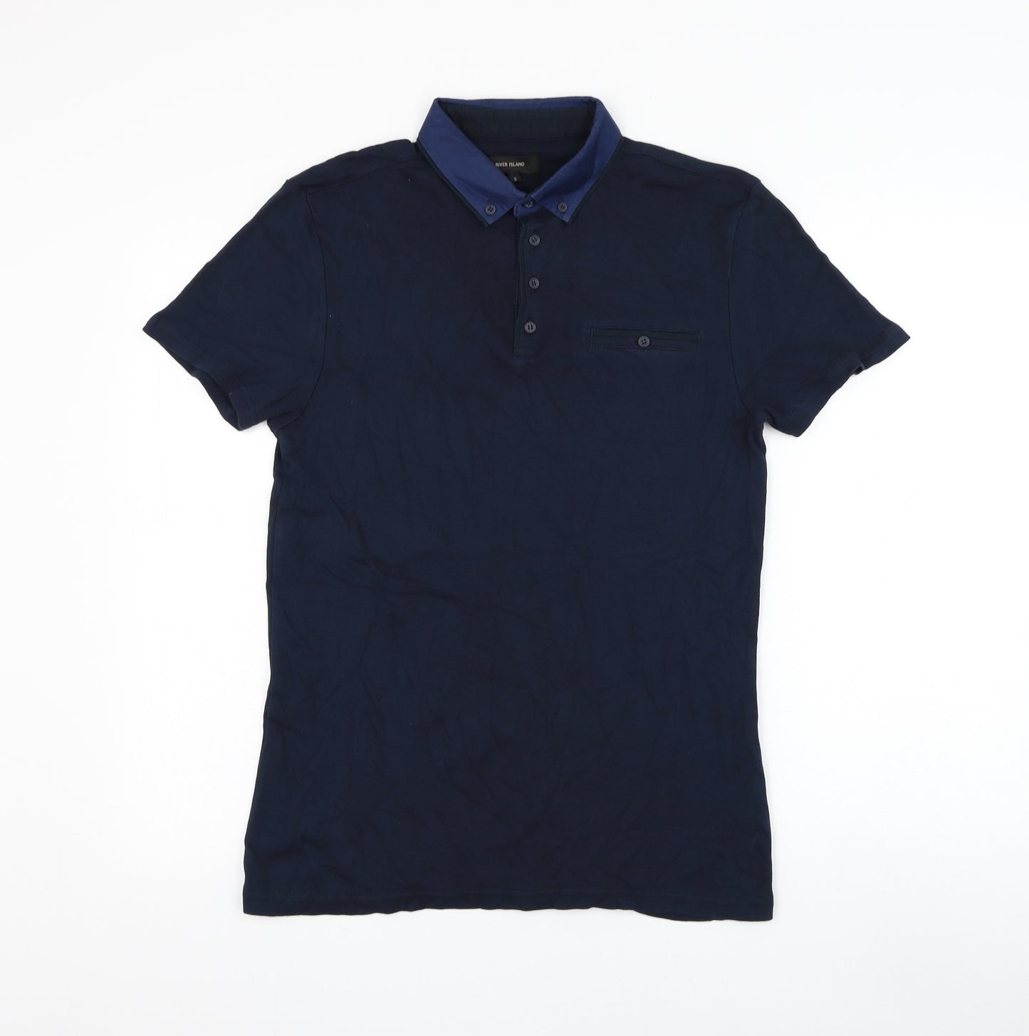 River Island Mens Blue Cotton Polo Size S Collared Pullover
