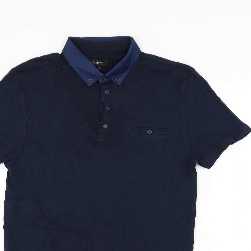 River Island Mens Blue Cotton Polo Size S Collared Pullover
