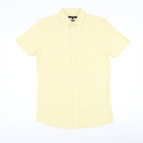 Peacocks Mens Yellow Cotton Button-Up Size S Collared Button