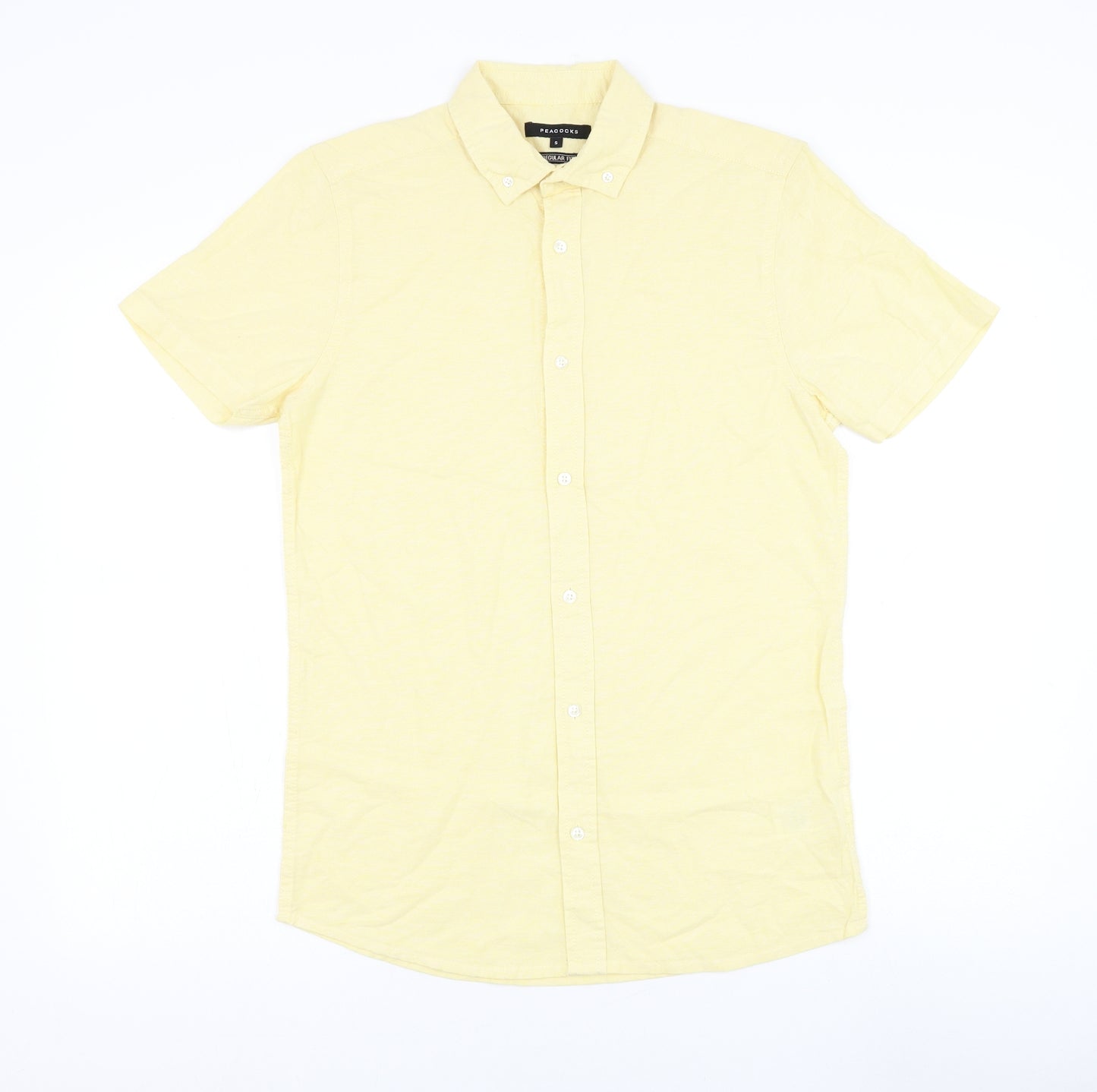 Peacocks Mens Yellow Cotton Button-Up Size S Collared Button