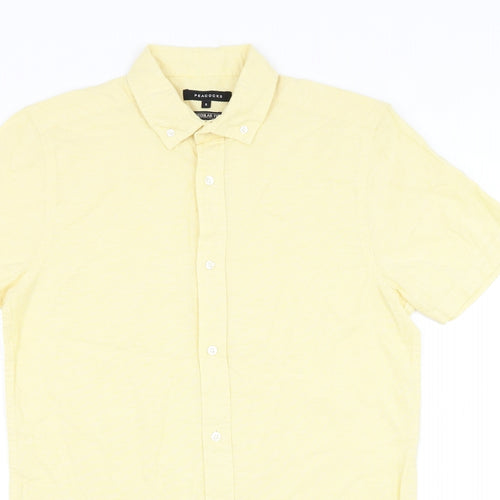 Peacocks Mens Yellow Cotton Button-Up Size S Collared Button