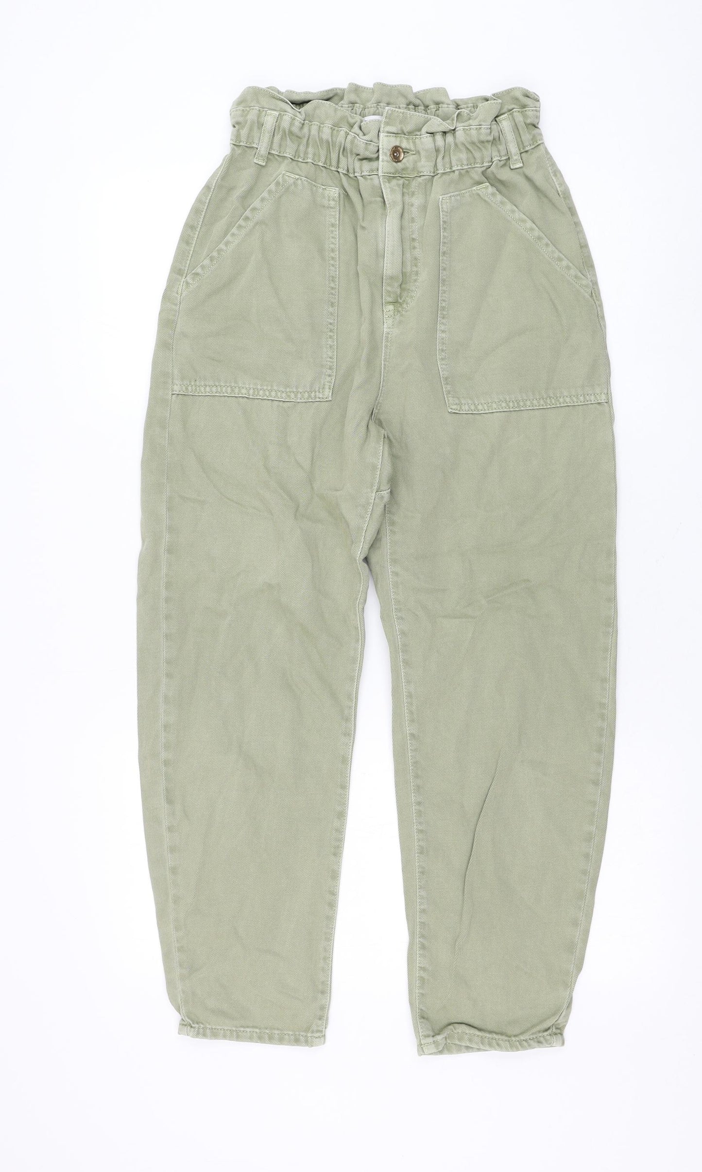 Zara Womens Green Cotton Straight Jeans Size 8 L25 in Regular Zip