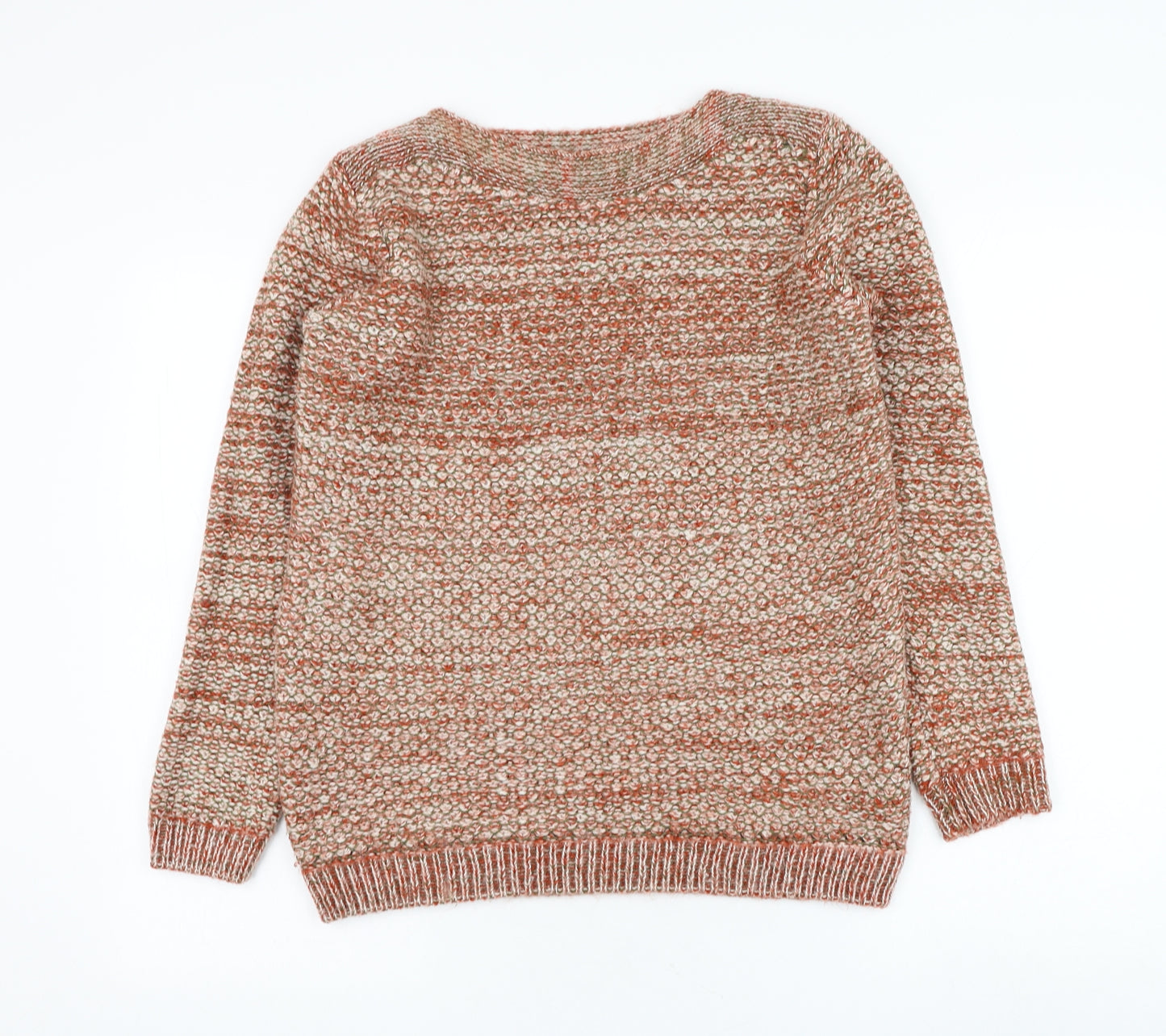 EWM Womens Red Round Neck Striped Acrylic Pullover Jumper Size 10