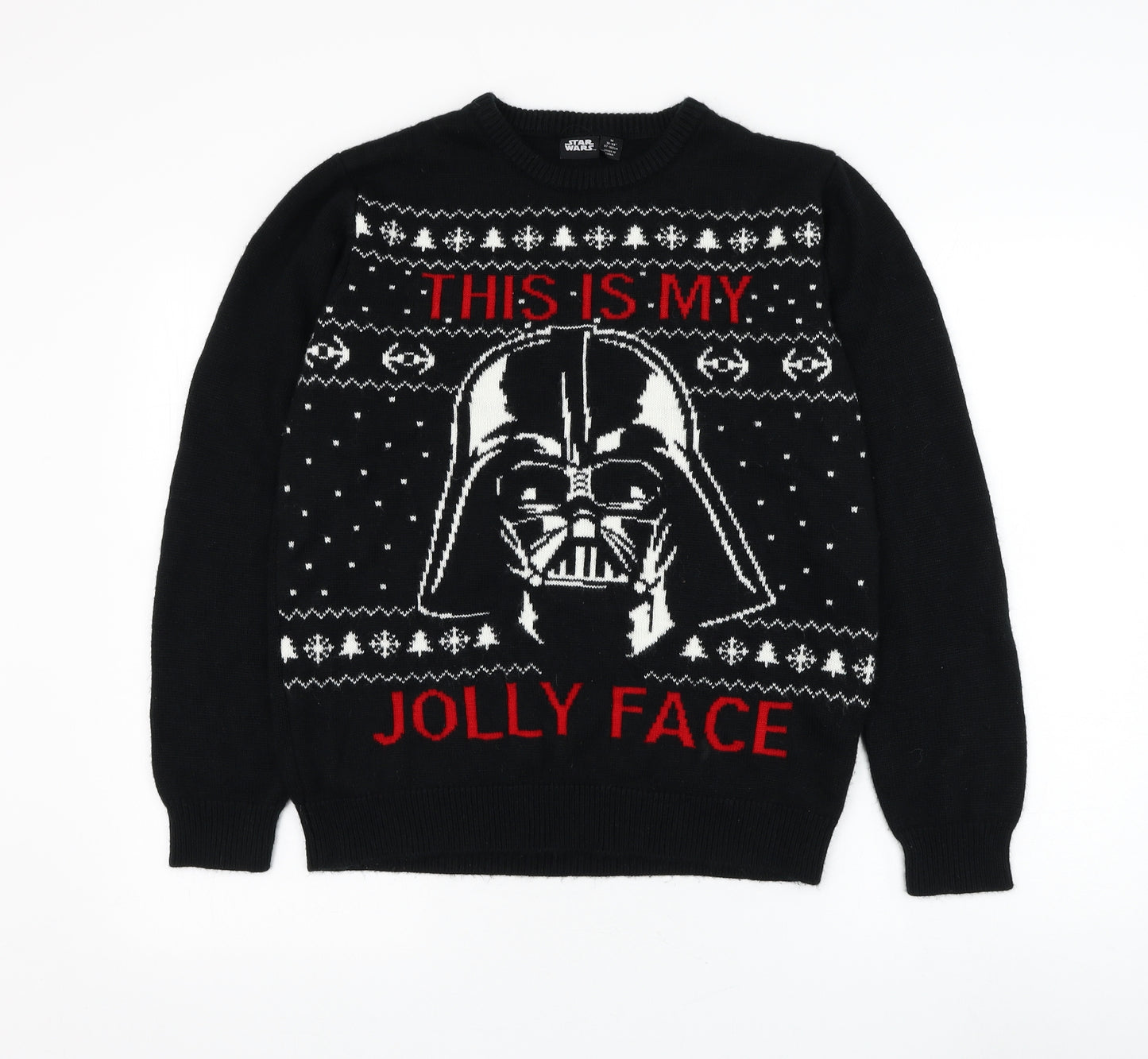 Primark Mens Black Round Neck Acrylic Pullover Jumper Size M - Star Wars Christmas