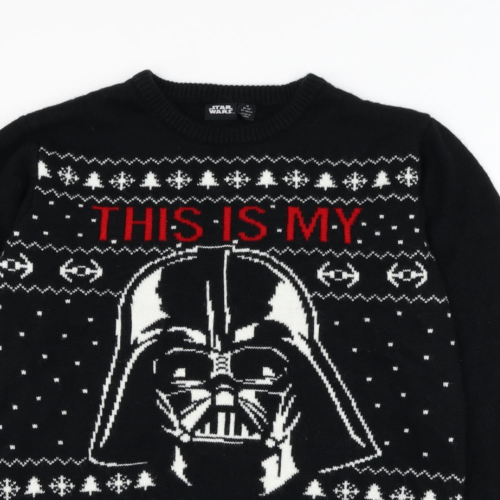 Primark Mens Black Round Neck Acrylic Pullover Jumper Size M - Star Wars Christmas