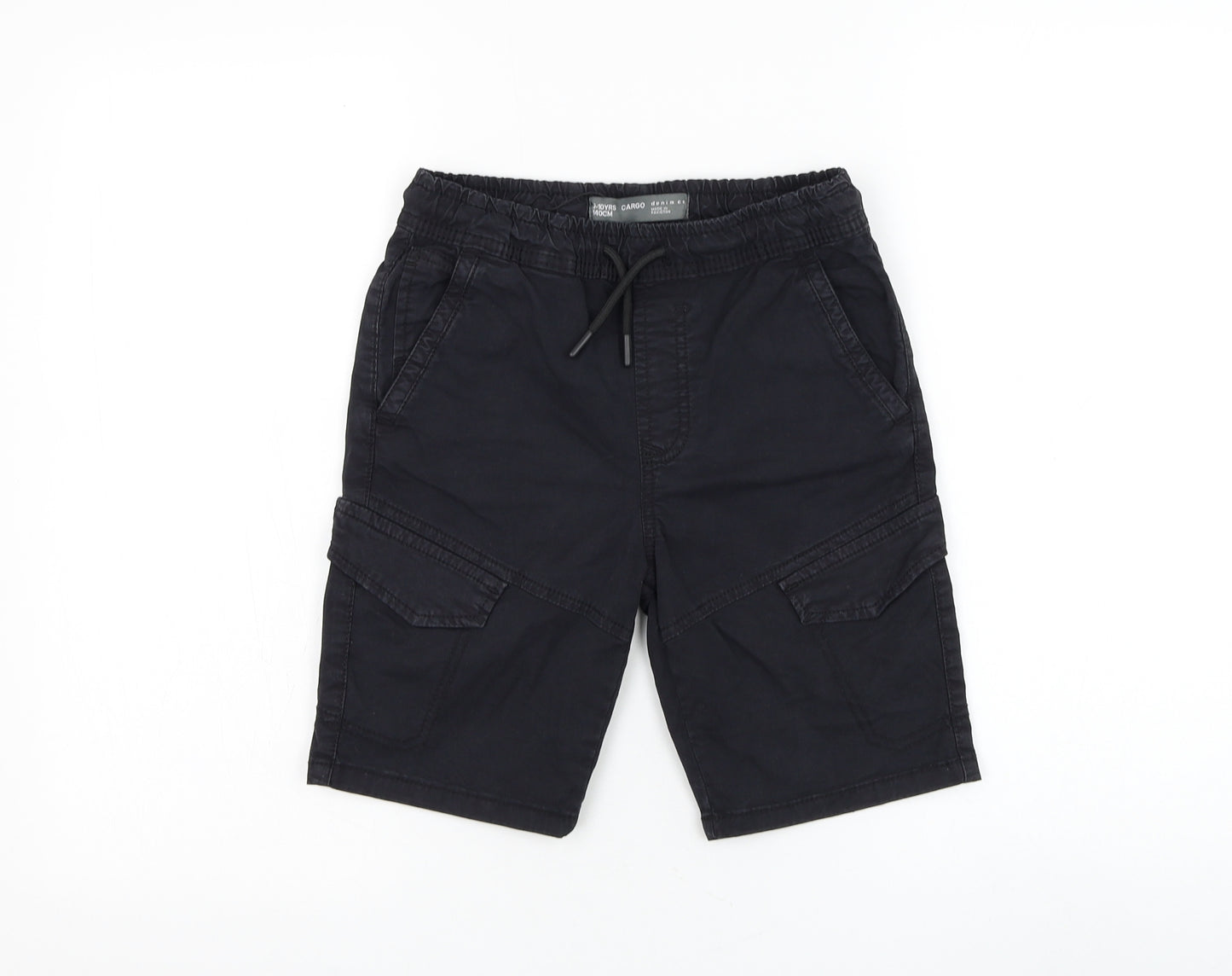 Primark Boys Black Cotton Cargo Shorts Size 9-10 Years Regular Drawstring