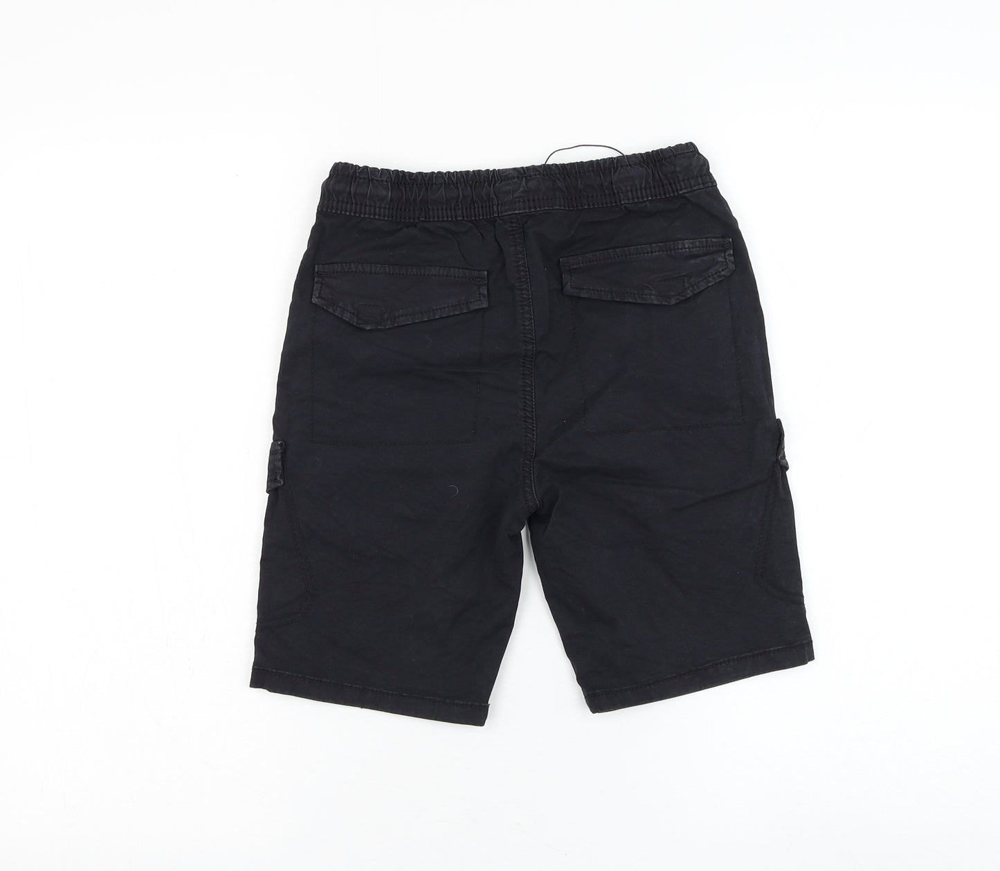Primark Boys Black Cotton Cargo Shorts Size 9-10 Years Regular Drawstring