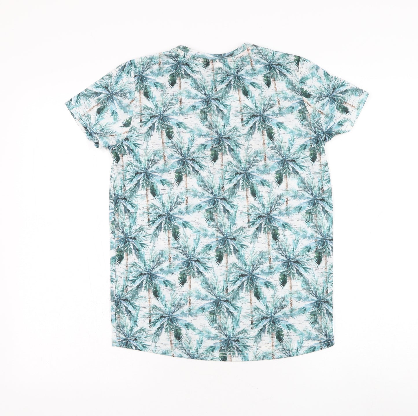 Primark Boys Green Geometric Polyester Basic T-Shirt Size 10-11 Years Round Neck Pullover - Malibu