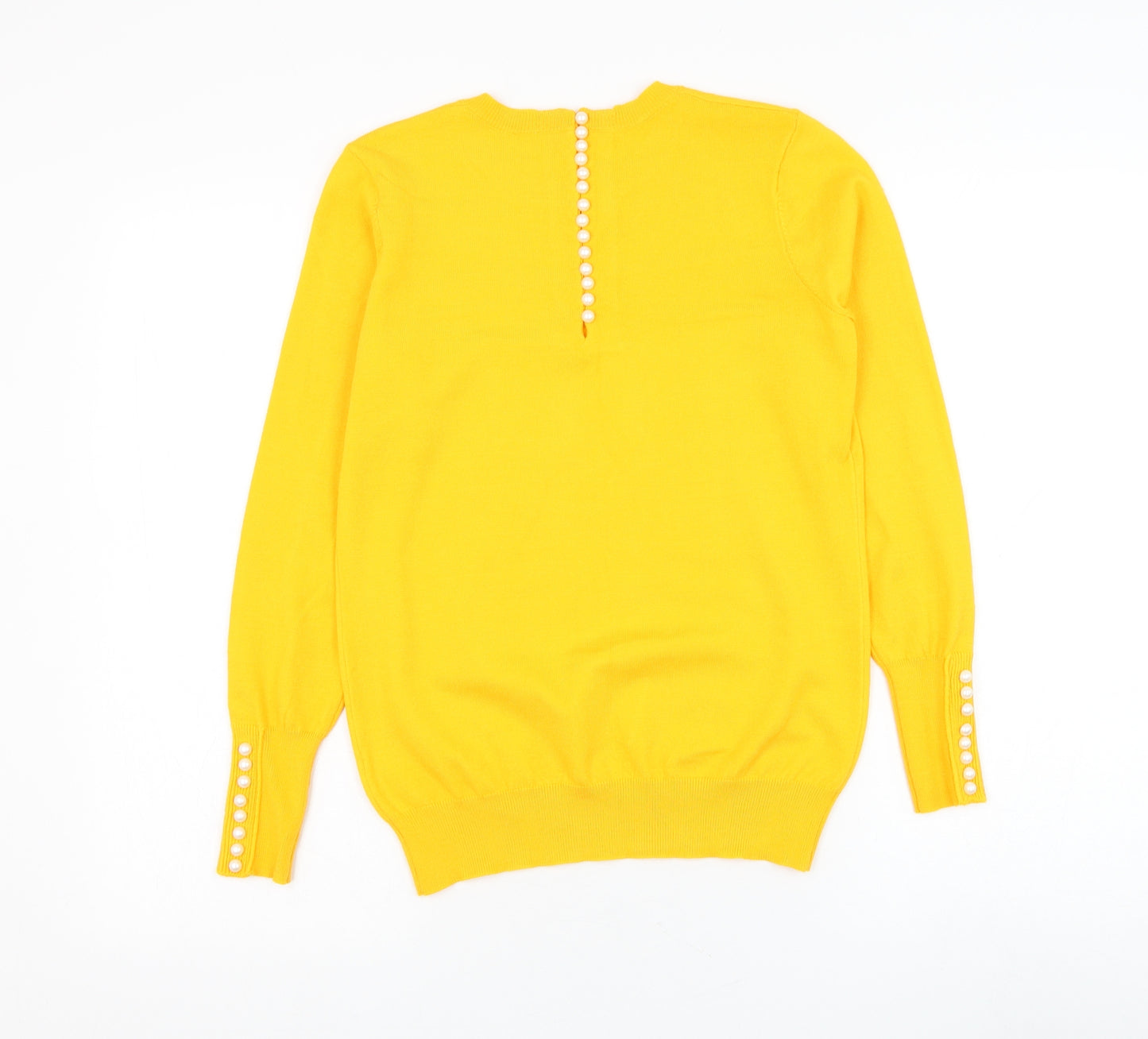 Preworn Womens Yellow Round Neck Polyester Pullover Jumper Size S