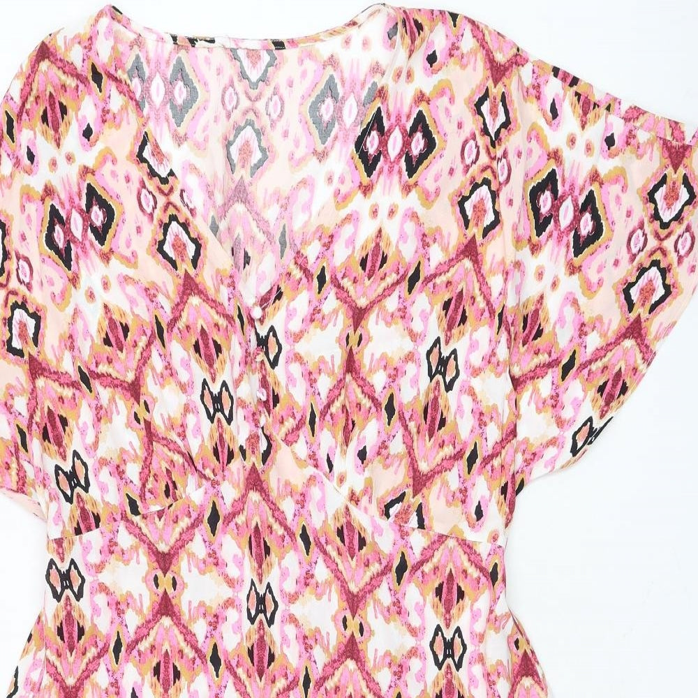 Preworn Womens Pink Geometric Polyester Shift Size M V-Neck Pullover
