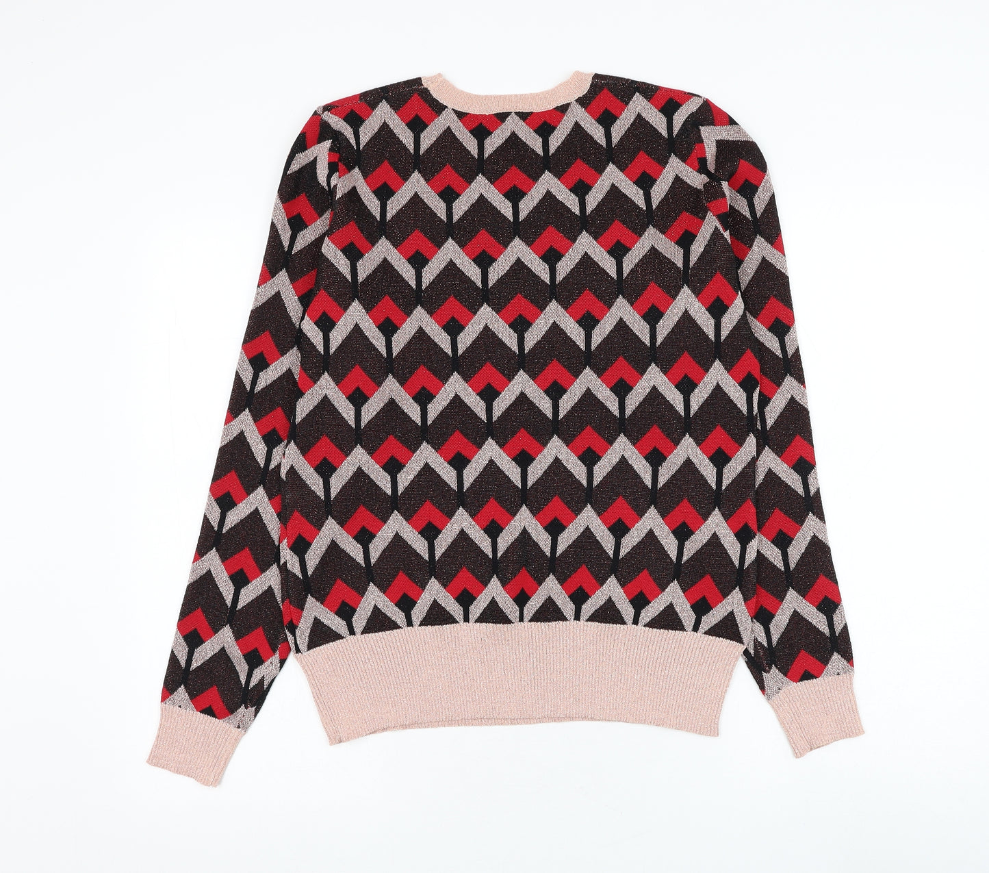 Preworn Womens Black Round Neck Geometric Polyester Pullover Jumper Size M