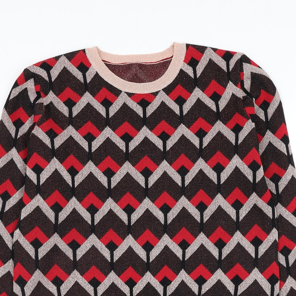 Preworn Womens Black Round Neck Geometric Polyester Pullover Jumper Size M