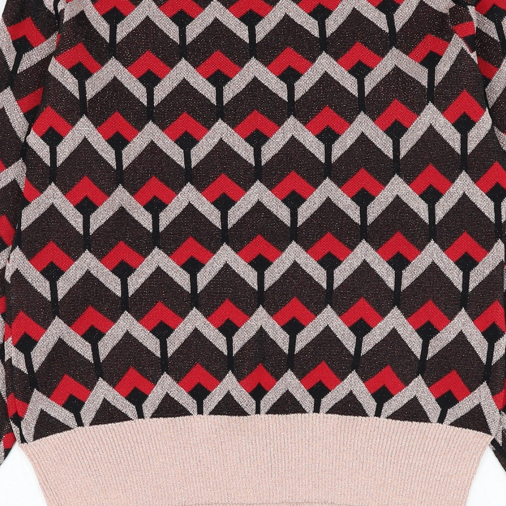 Preworn Womens Black Round Neck Geometric Polyester Pullover Jumper Size M