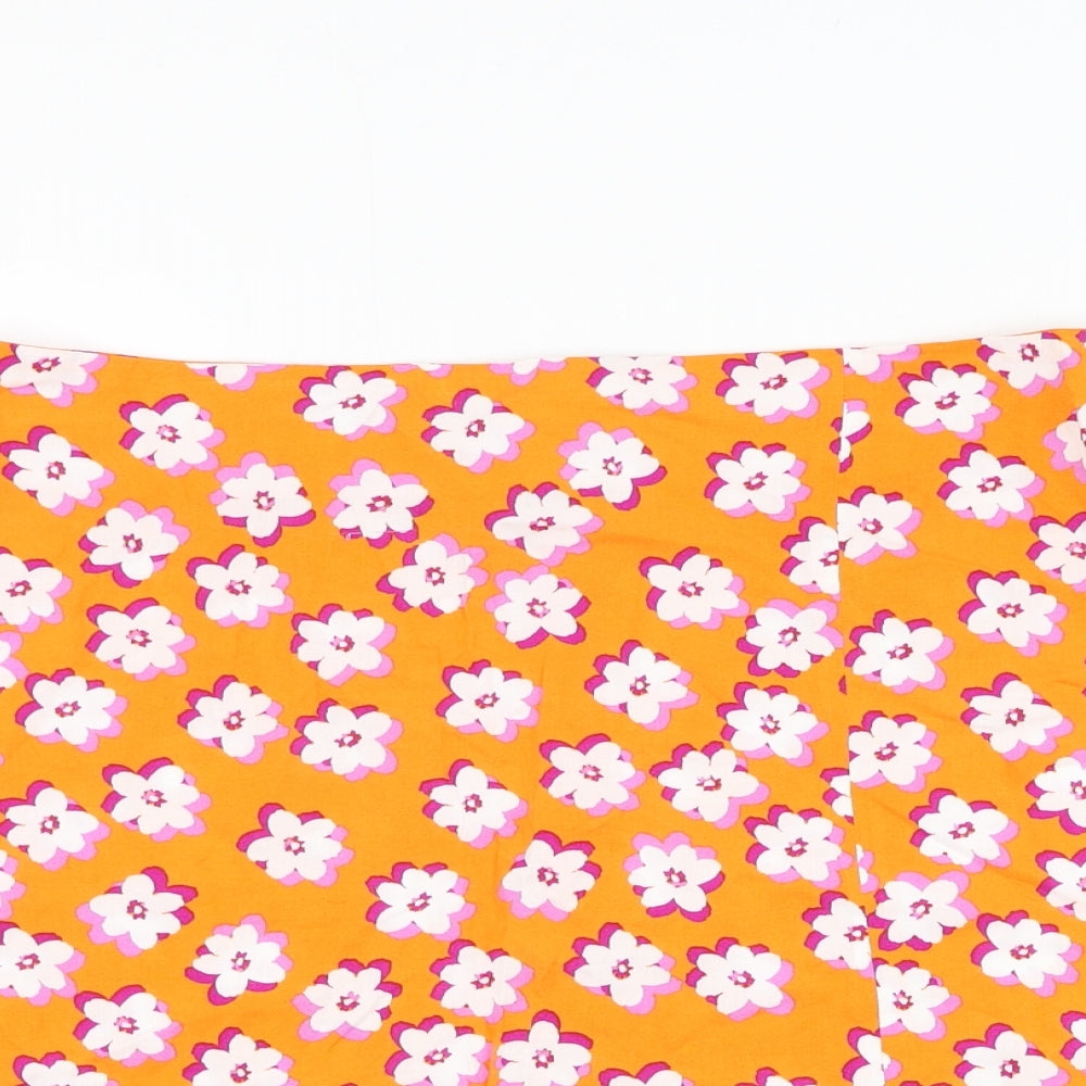 Primark Womens Orange Floral Polyester Mini Skirt Size 14 Zip