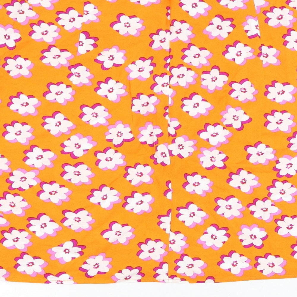 Primark Womens Orange Floral Polyester Mini Skirt Size 14 Zip