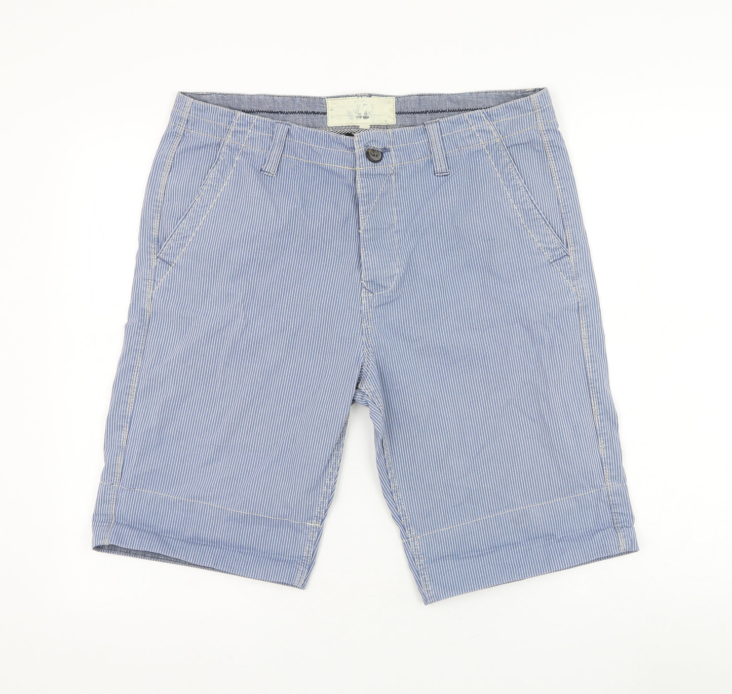 NEXT Mens Blue Striped Cotton Chino Shorts Size 34 in L11 in Regular Zip