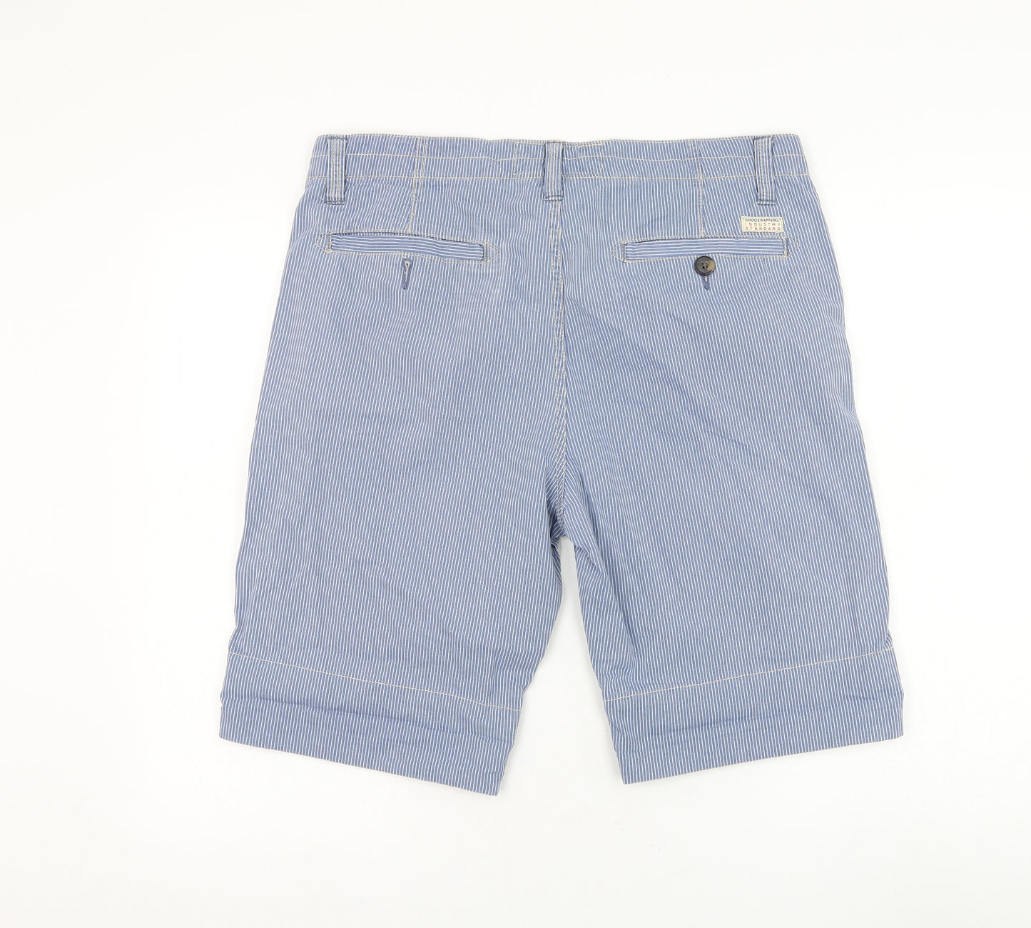 NEXT Mens Blue Striped Cotton Chino Shorts Size 34 in L11 in Regular Zip