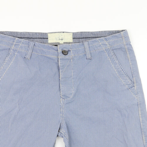 NEXT Mens Blue Striped Cotton Chino Shorts Size 34 in L11 in Regular Zip