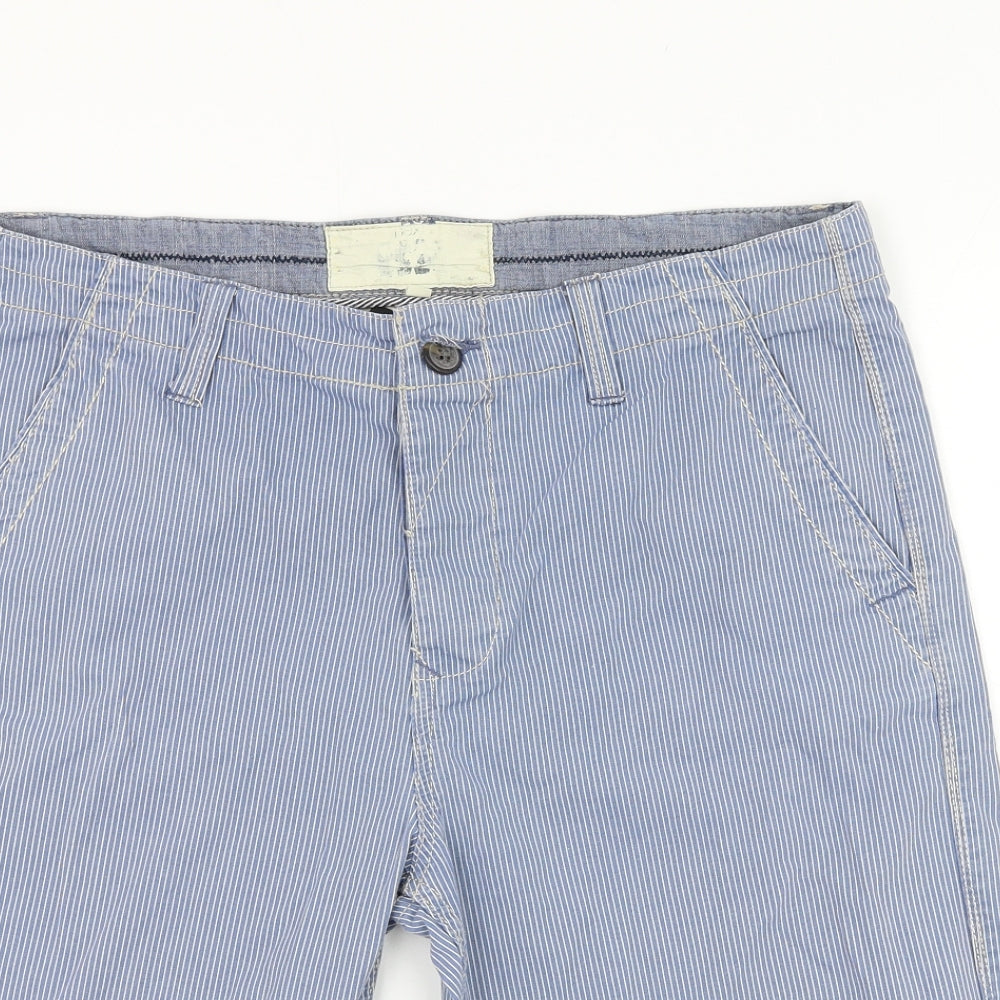 NEXT Mens Blue Striped Cotton Chino Shorts Size 34 in L11 in Regular Zip